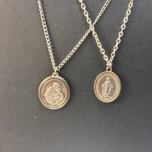 St Anthony Miraculous Mary Necklace Silver Religious Medals Catholic Boho Goth